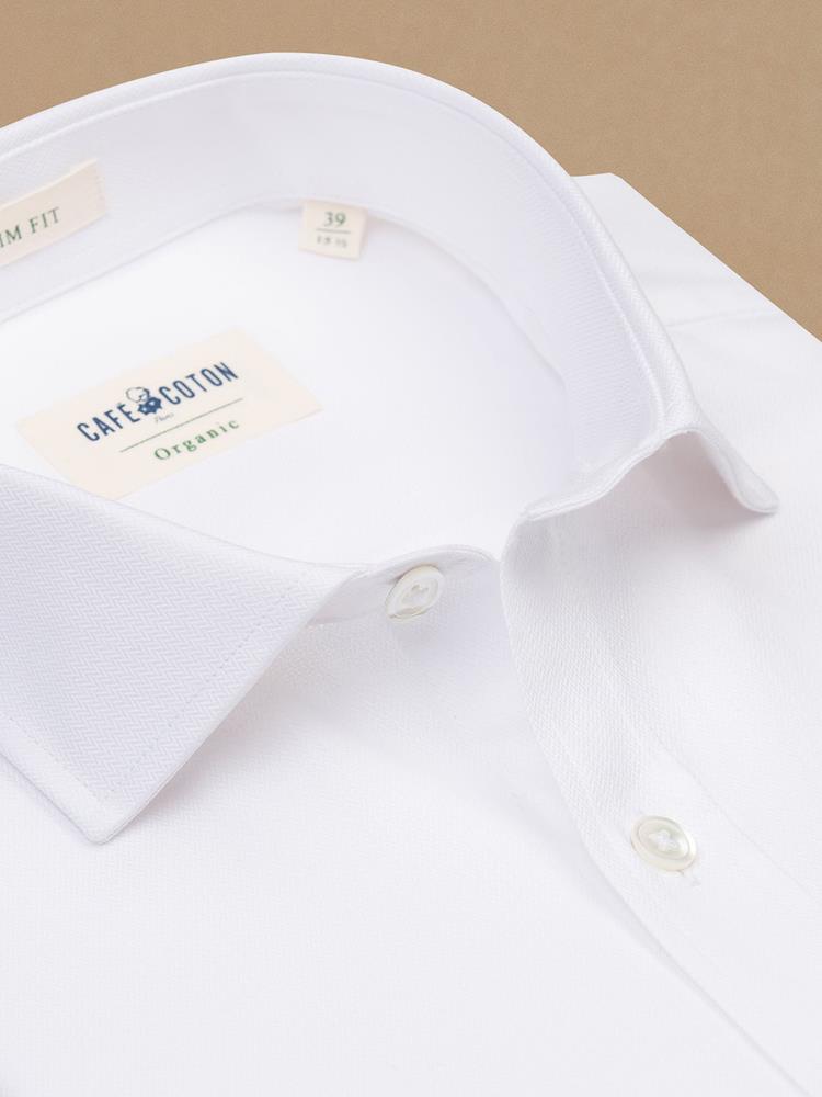Mathis white herringbone organic slim fit shirt