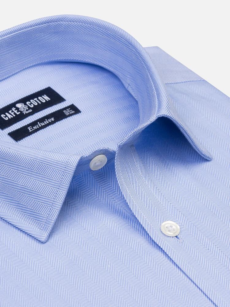 Sky blue herringbone slim fit shirt - Small collar