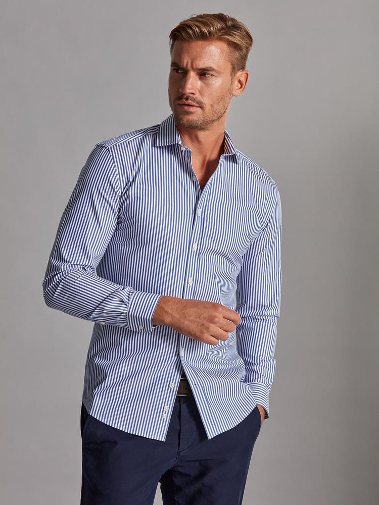 Nick navy blue striped slim fit shirt - Small collar