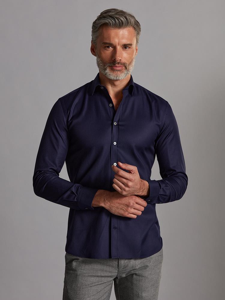Elian royal navy blue herringbone slim fit shirt