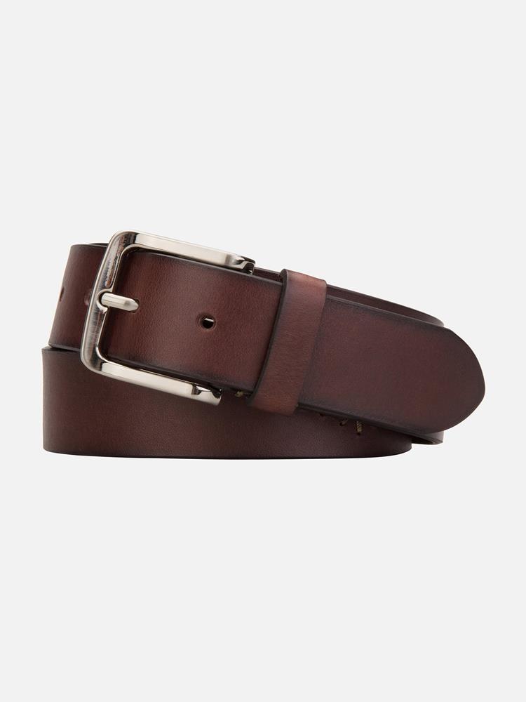Brown leather belt with embroidery