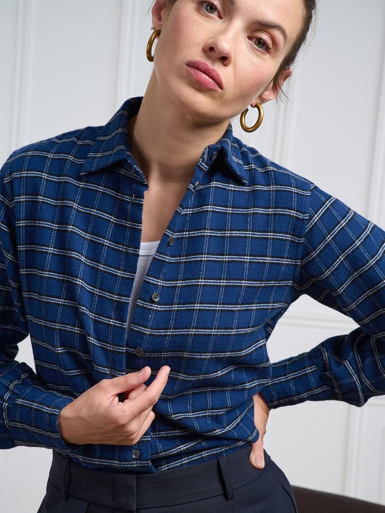 Albane indigo flannel shirt with checks