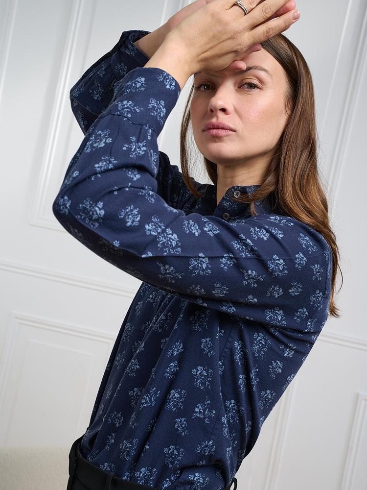 Albane navy blue flannel shirt with floral print