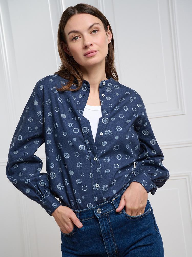 Helene navy blue flannel shirt with pattern