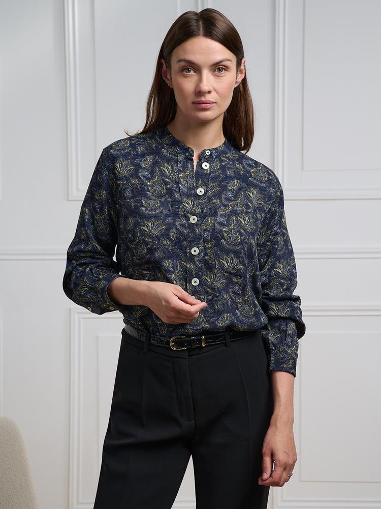 Janice navy blue shirt with floral print