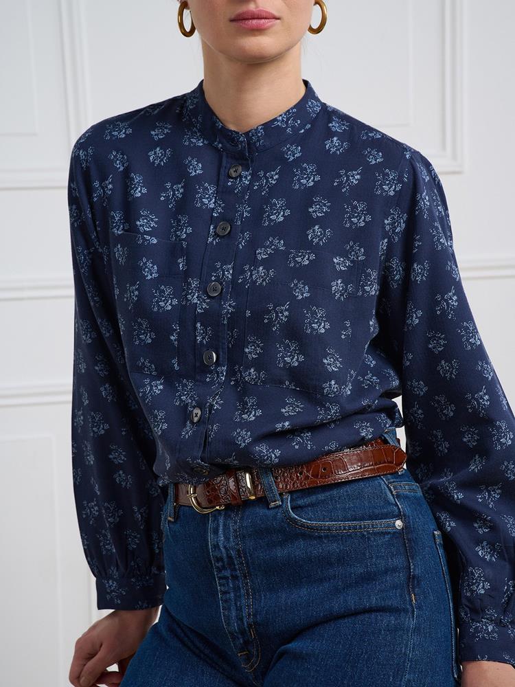 Janice navy blue flannel shirt with floral print
