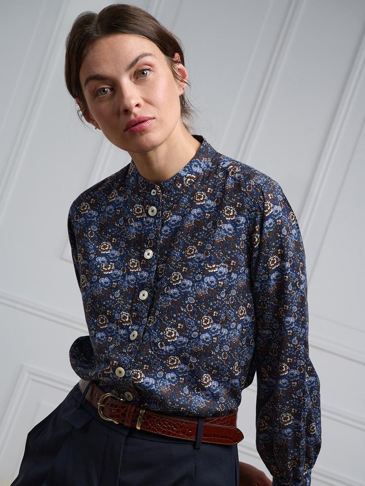 Janice navy blue shirt with floral print