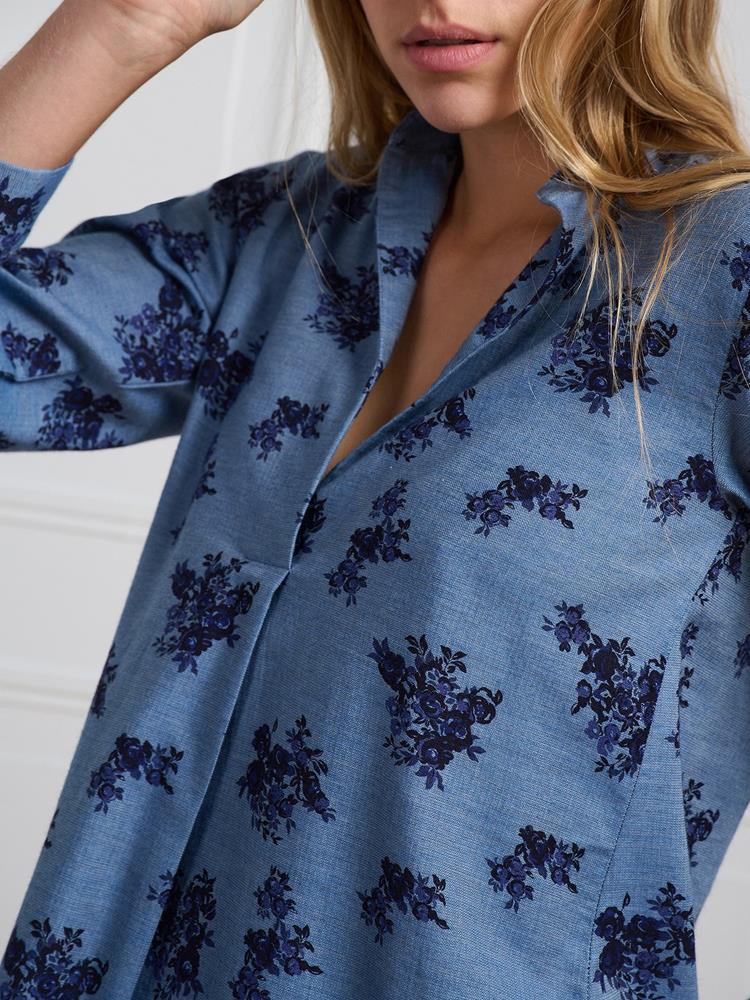 Paloma sky blue flannel shirt with floral print