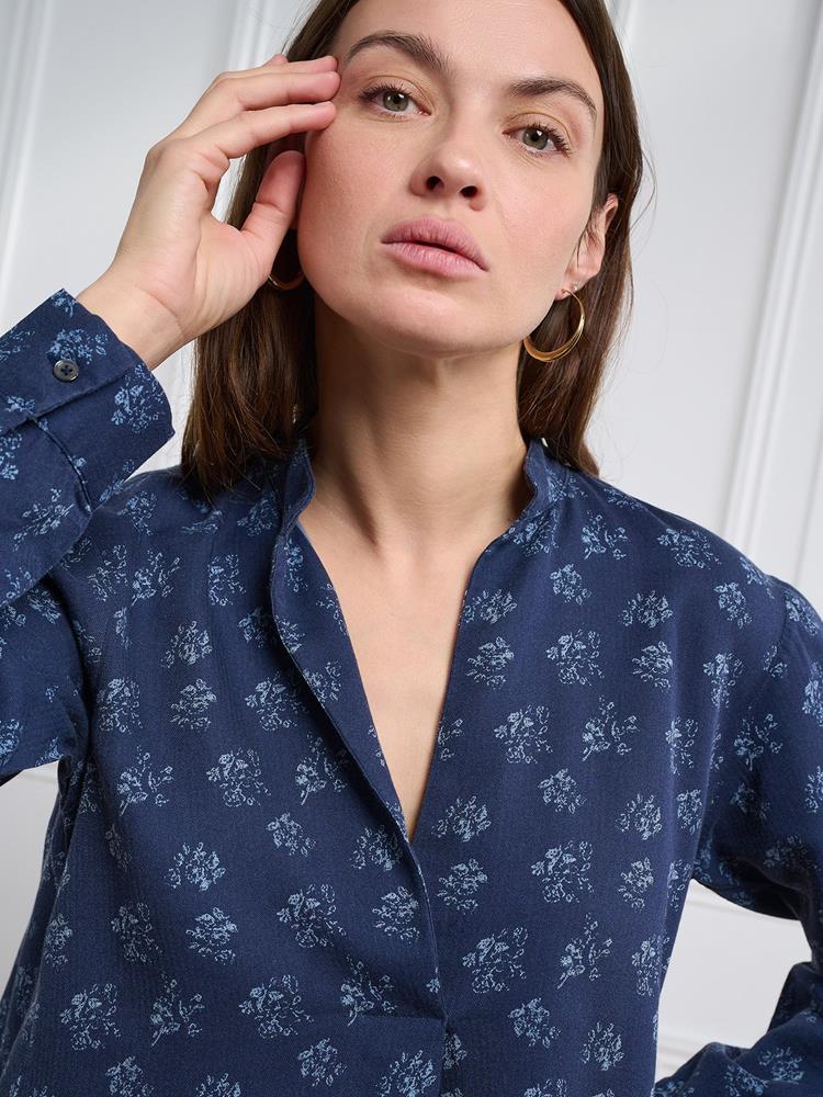 Paloma navy blue flannel shirt with floral print