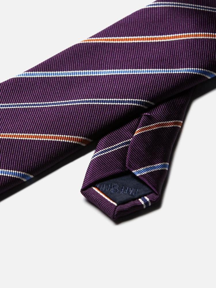 Cravate en soie prune à rayures multicolores