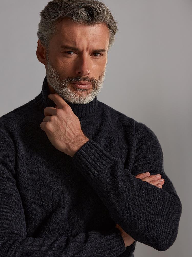 Bolton structured turtleneck in navy blue lambswool