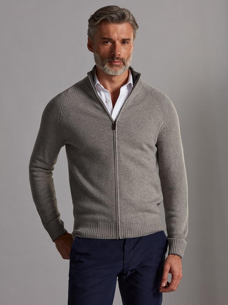 Ben zip-up cardigan in grey lambswool