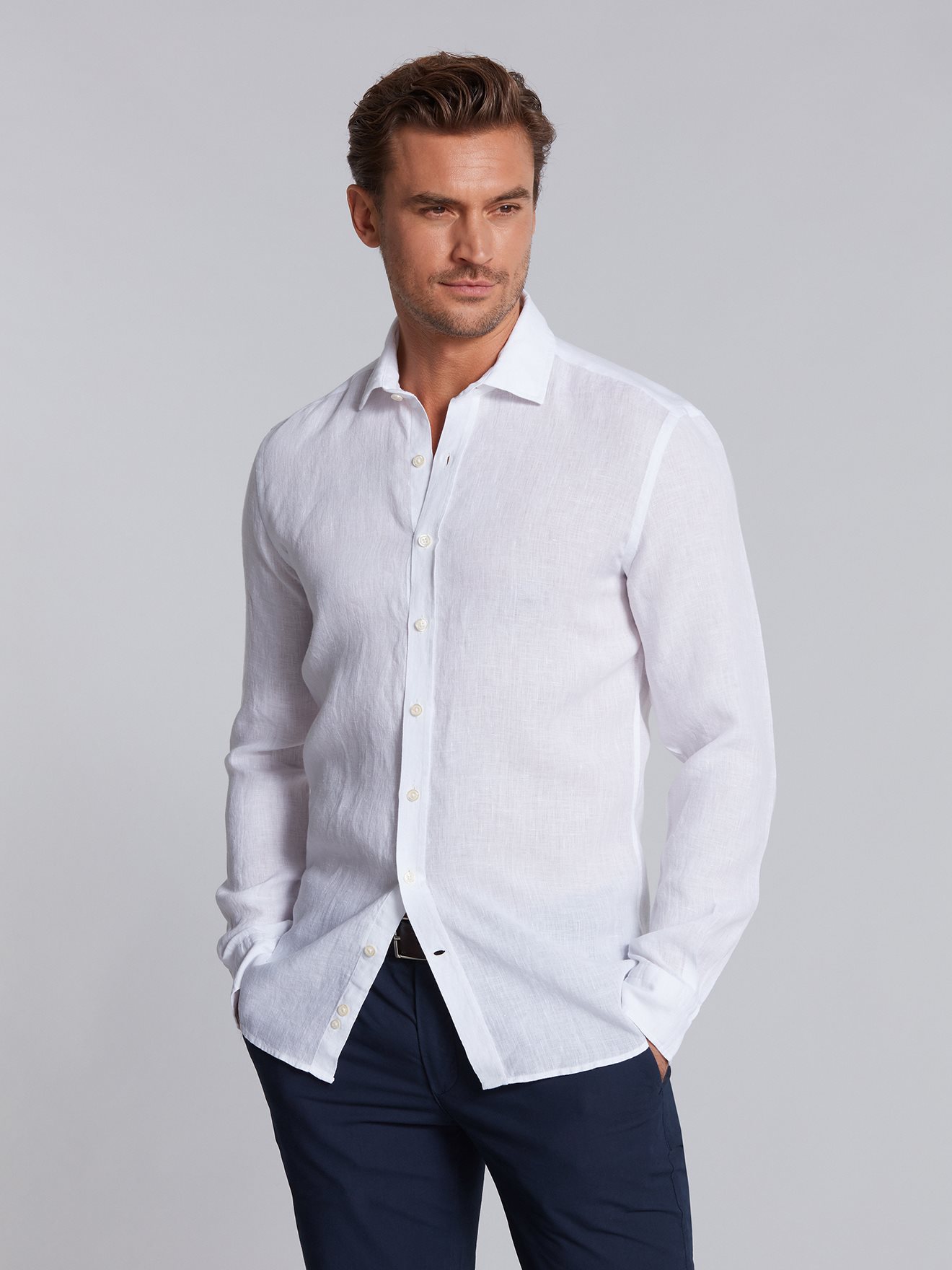 White linen fitted shirt - White - Male