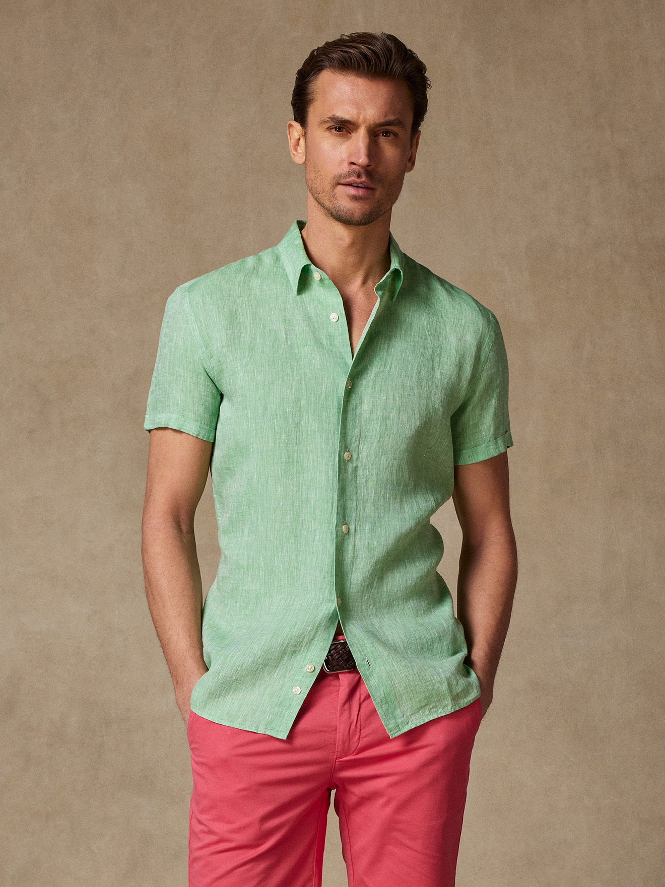 Cody shirt in yellow linen - Short Sleeve - Yellow - Linen - Male