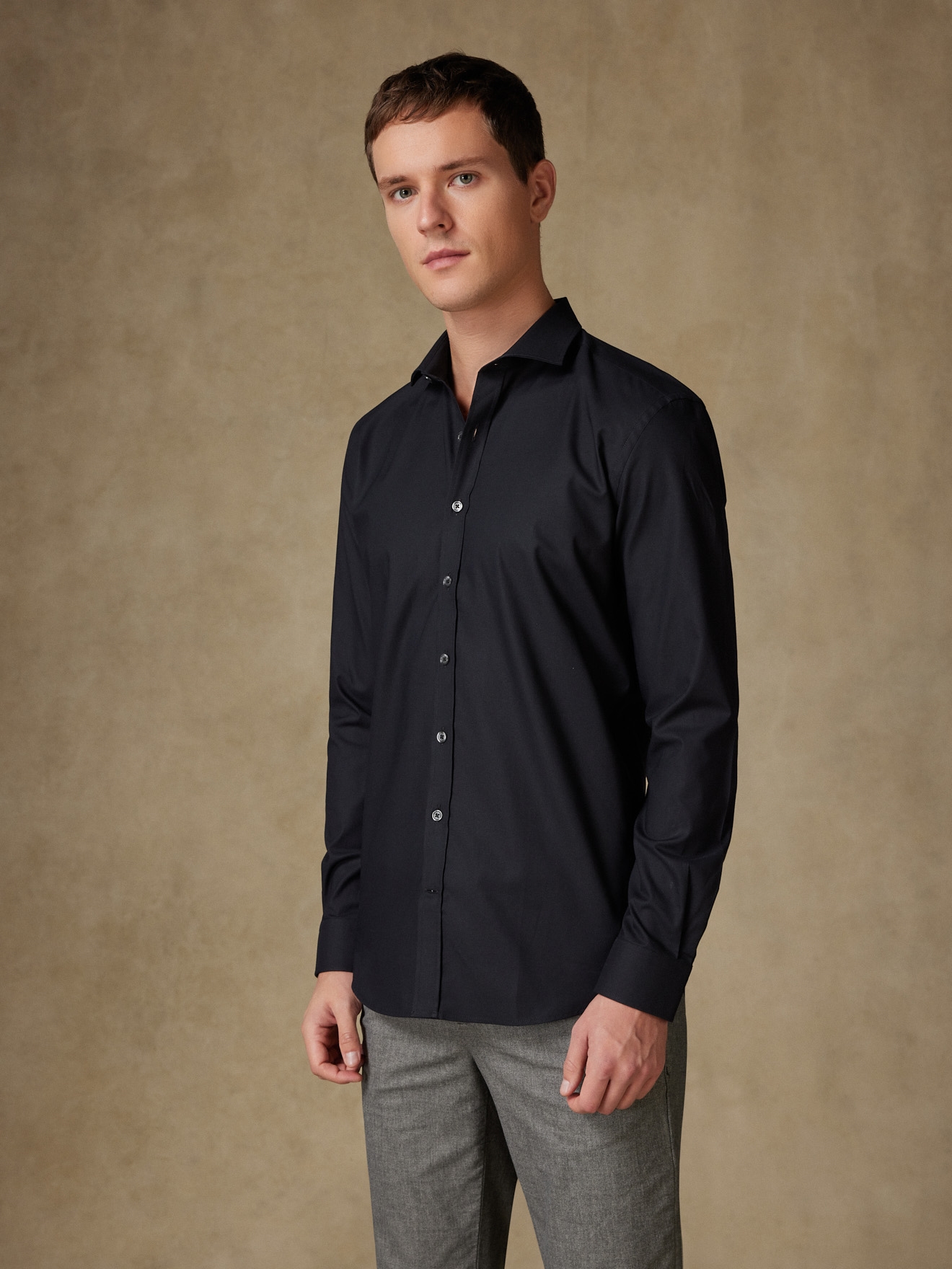 Gleeson black slim fit shirt - Short Collar - Black - Textured - Male ...