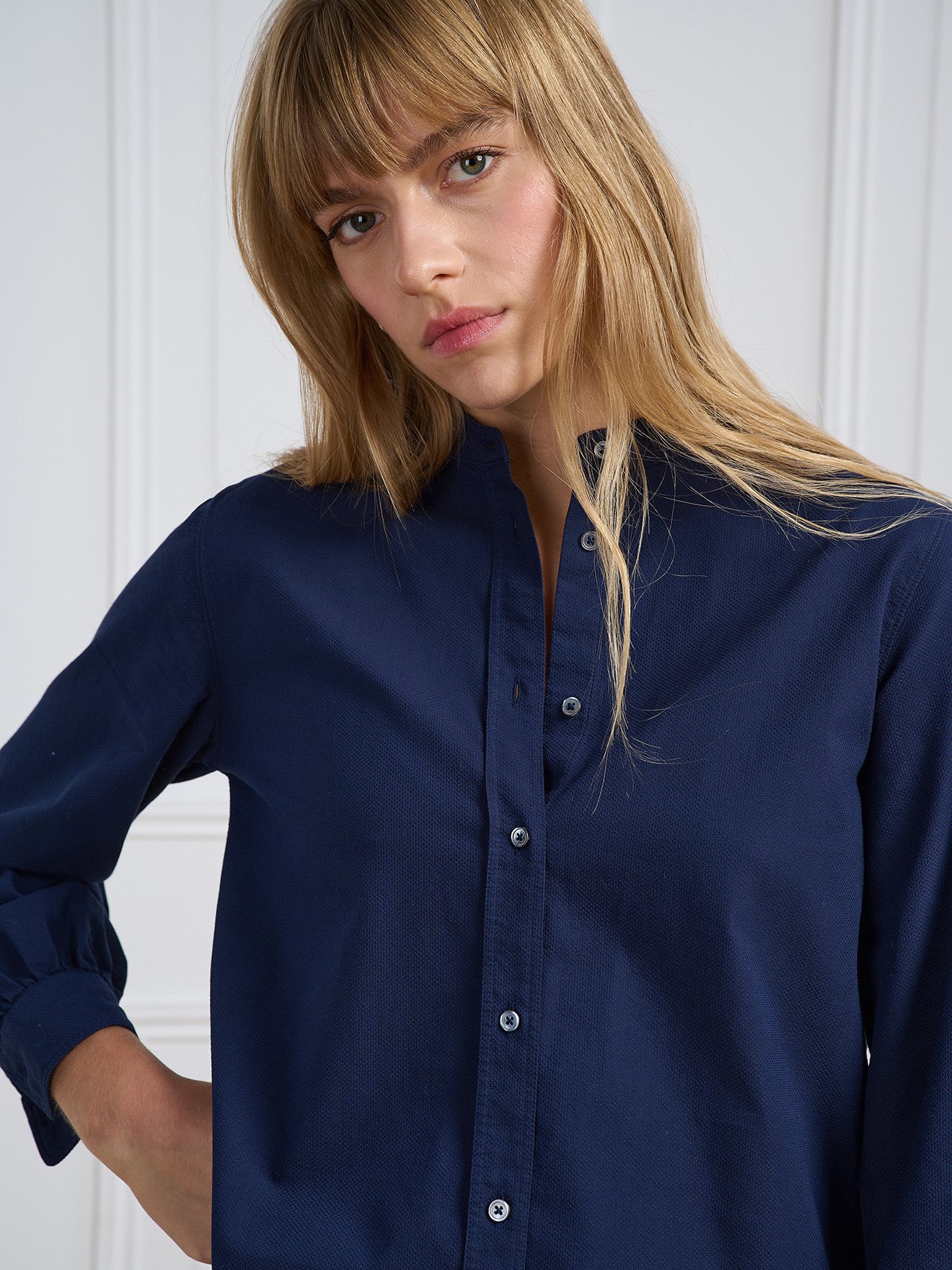 Helene navy blue textured shirt Navy Male Cafe Coton