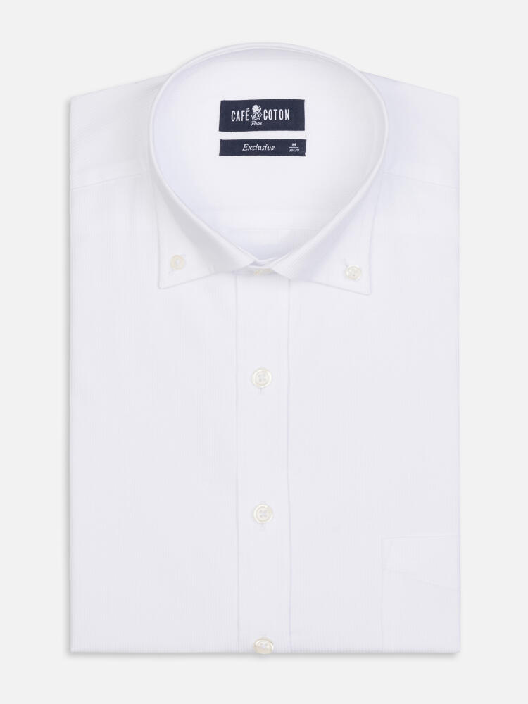 Chemise Aaron en piqué blanc- Col Boutonné