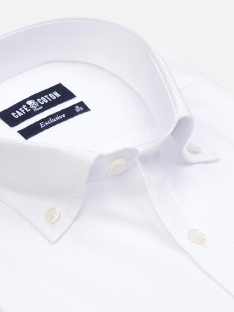 Chemise Aaron en piqué blanc- Col Boutonné