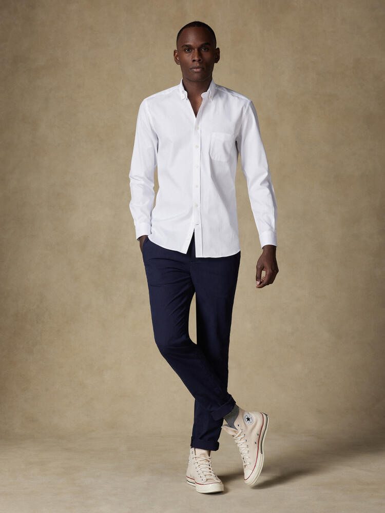 Chemise Aaron en piqué blanc- Col Boutonné