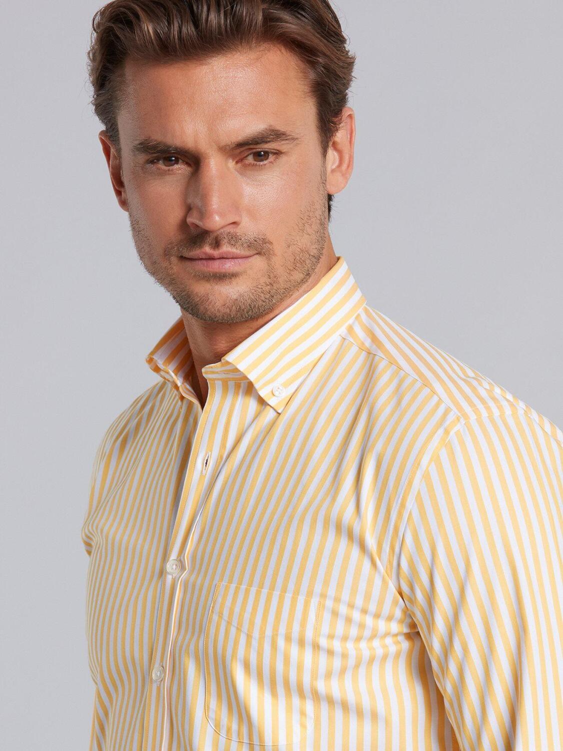 Chemise Alan &agrave; rayures jaunes - Col Boutonn&eacute;