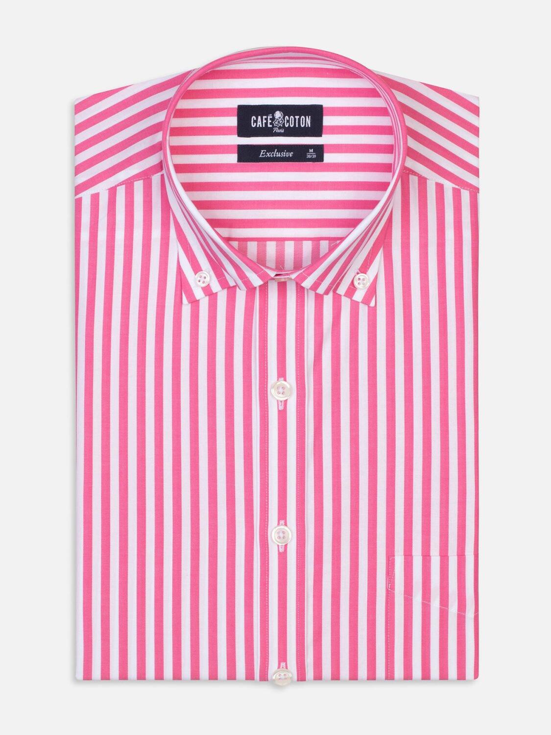 Pink stripes herringbones shirt - Button down collar