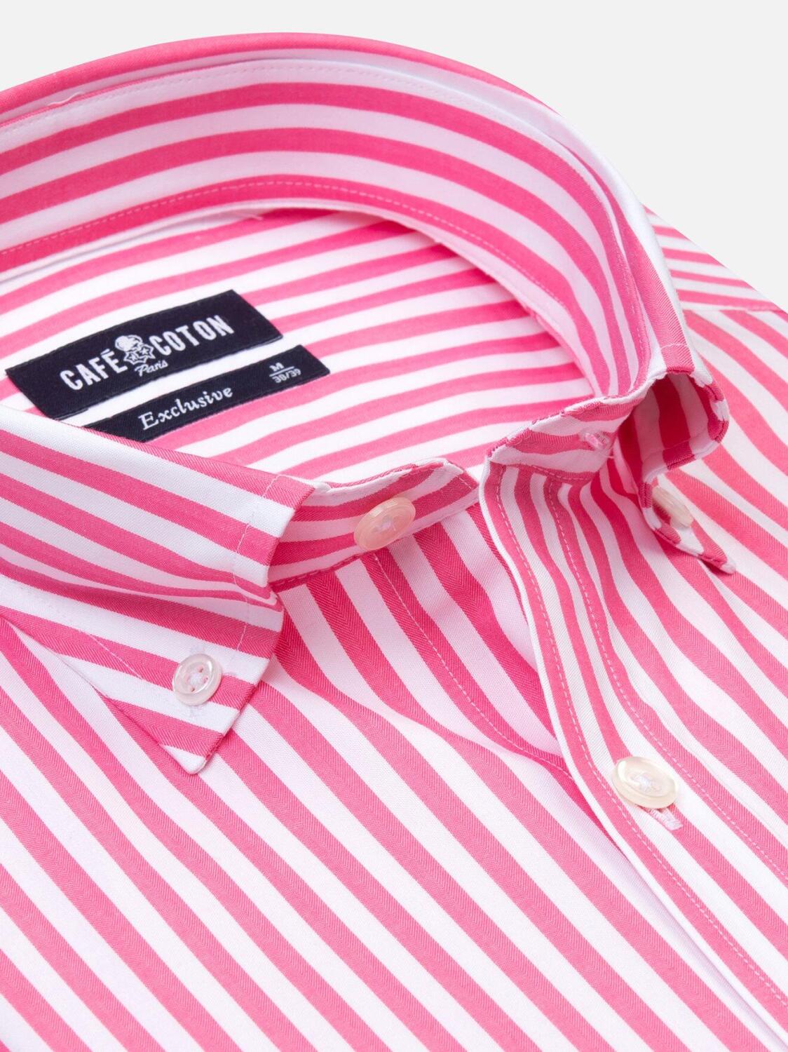 Pink stripes herringbones shirt - Button down collar