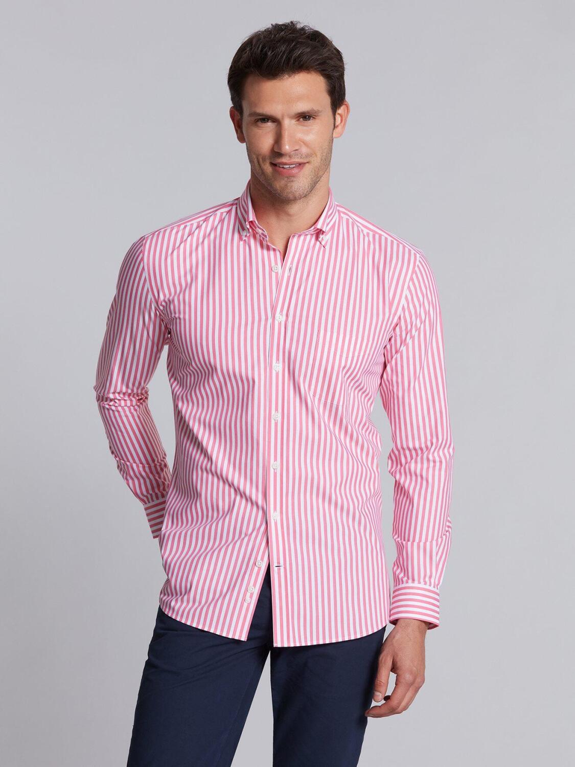 Pink stripes herringbones shirt - Button down collar