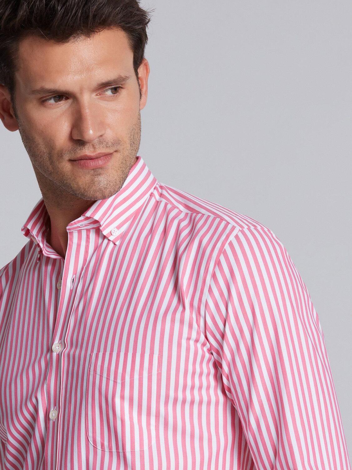 Pink stripes herringbones shirt - Button down collar