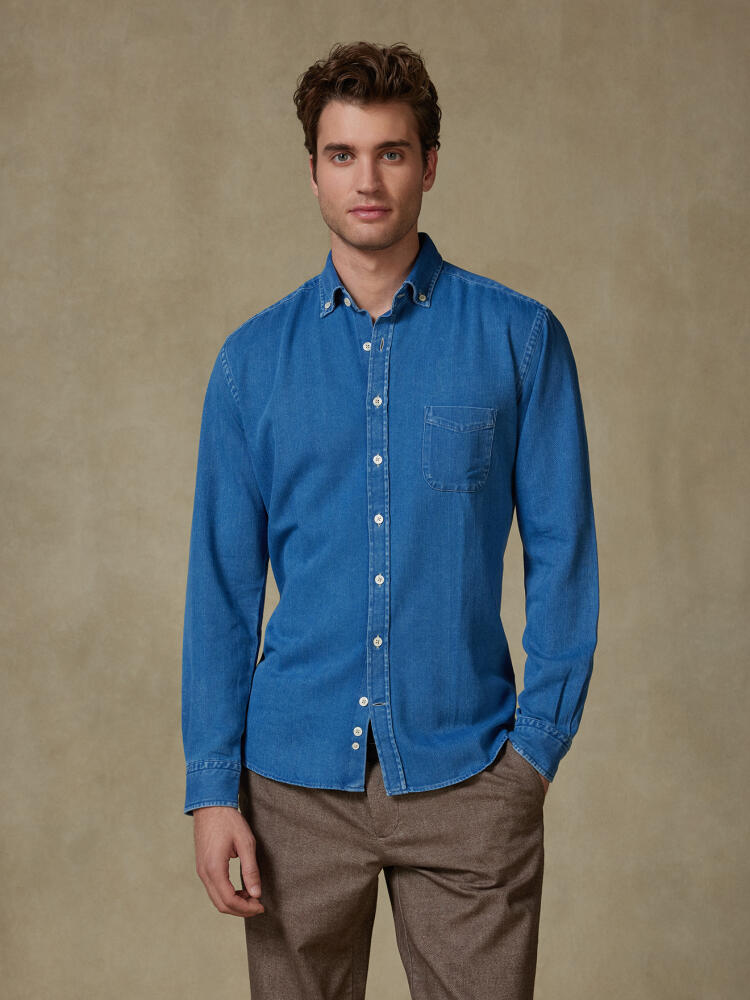 Albro indigo herringbone shirt - Button-down collar