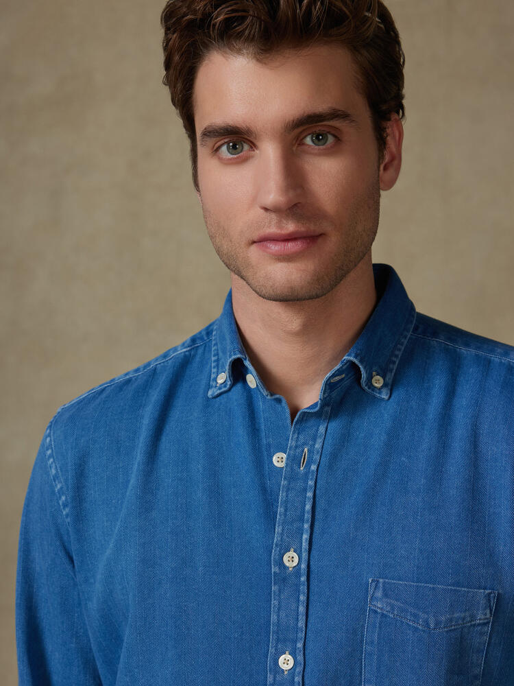 Albro indigo herringbone shirt - Button-down collar