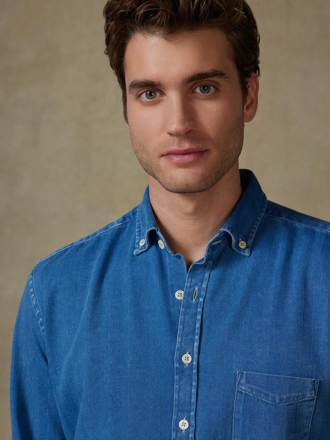 Overhemd Albro in indigo met visgraatmotief - Button-down kraag