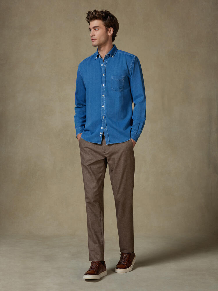 Chemise Albro indigo &agrave; motif chevron - Col boutonn&eacute;