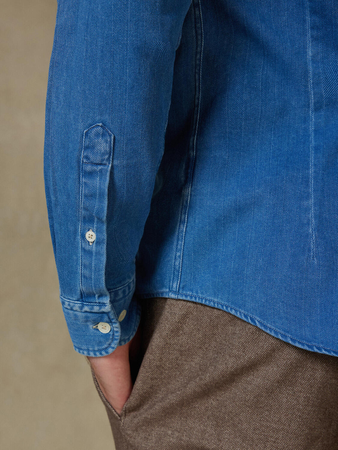 Overhemd Albro in indigo met visgraatmotief - Button-down kraag