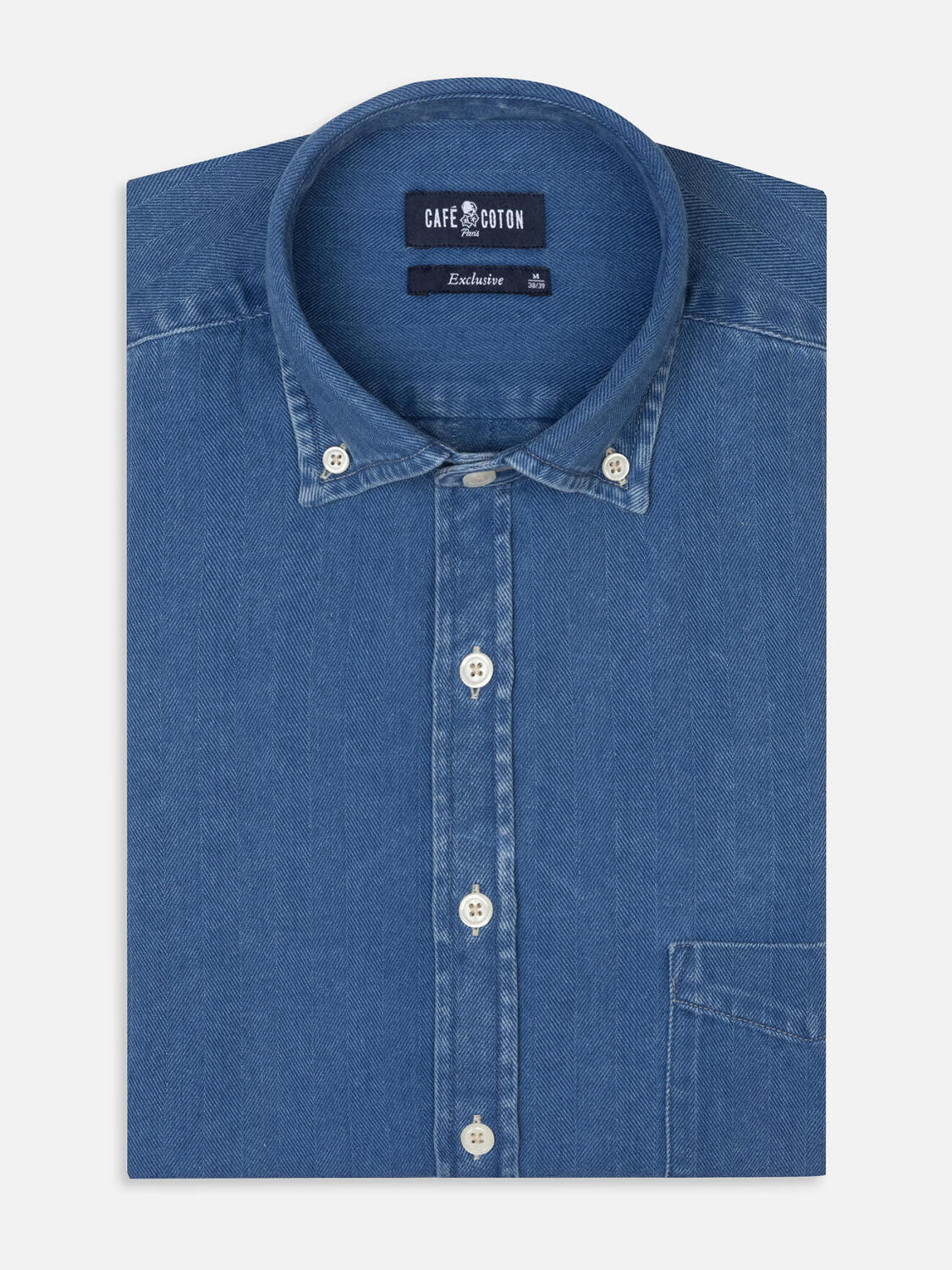 Overhemd Albro in indigo met visgraatmotief - Button-down kraag