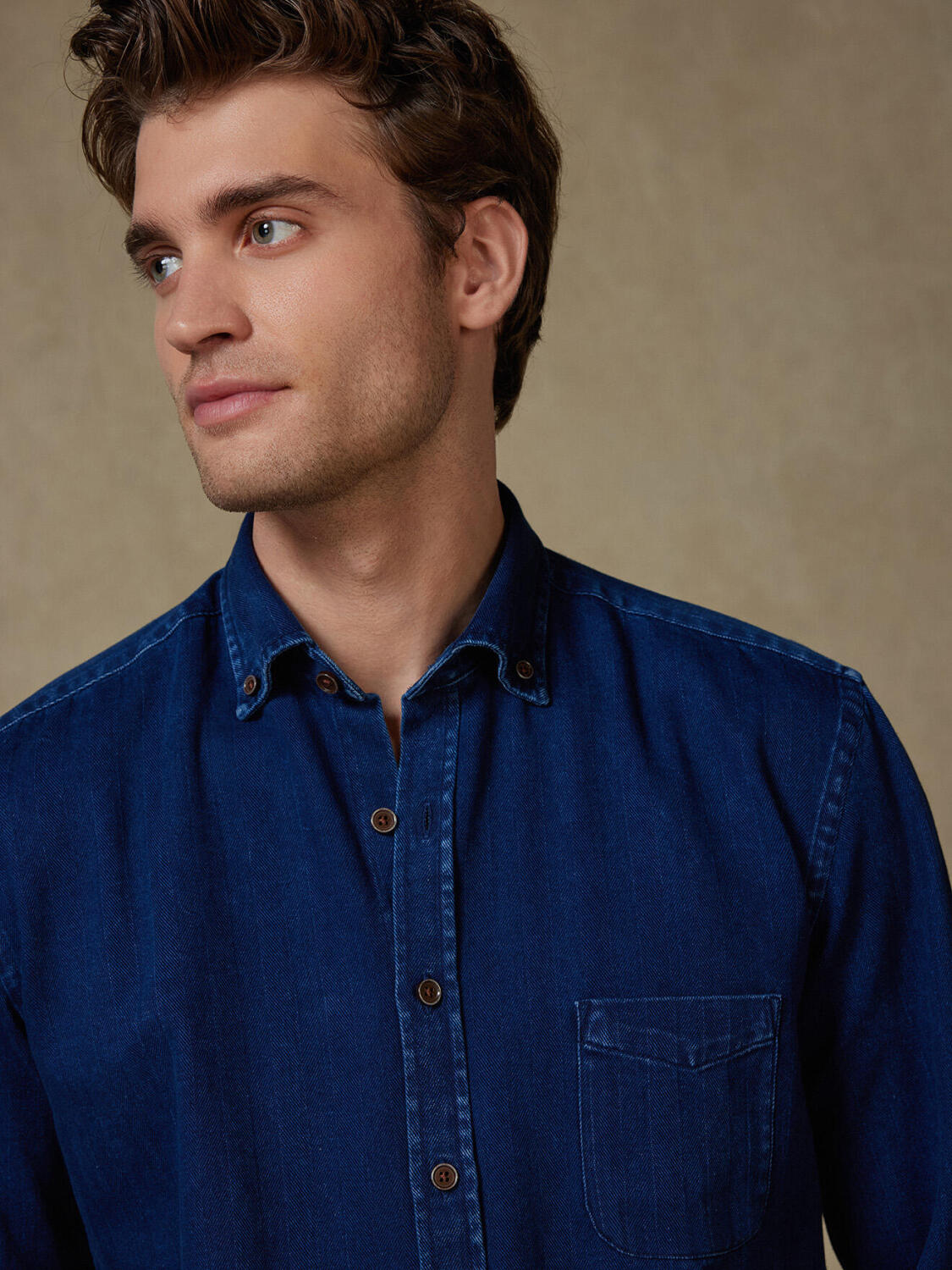 Overhemd Albro in chevron indigo - Button-down kraag
