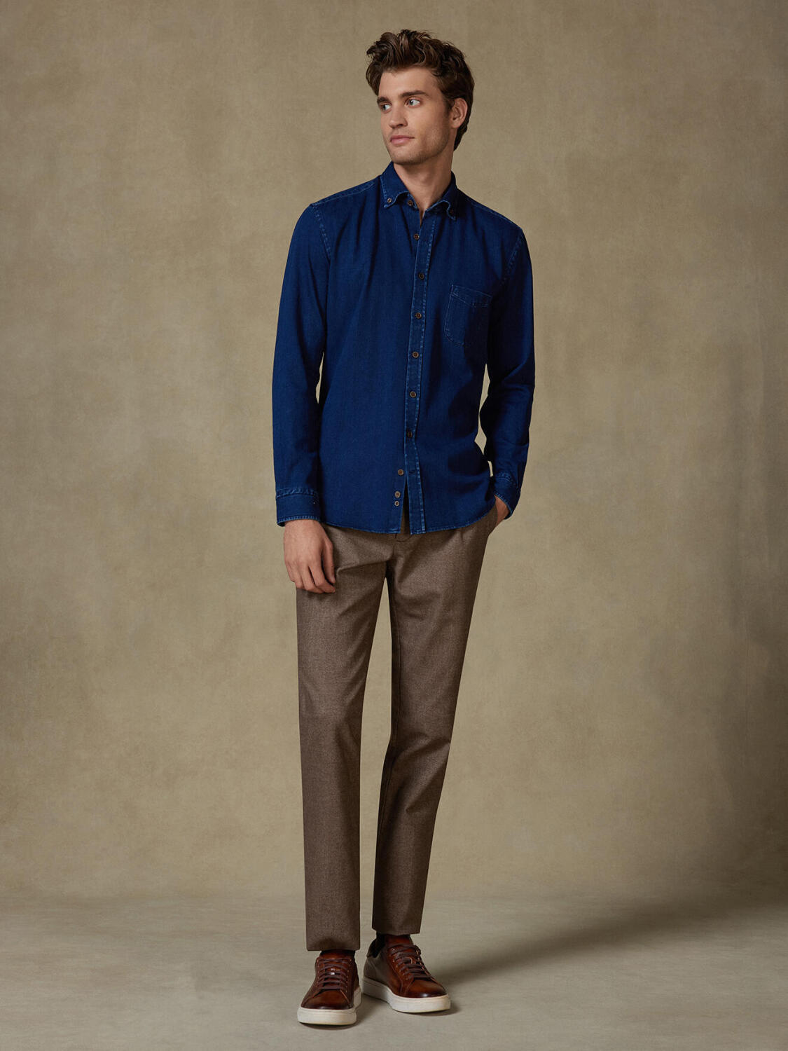 Overhemd Albro in chevron indigo - Button-down kraag