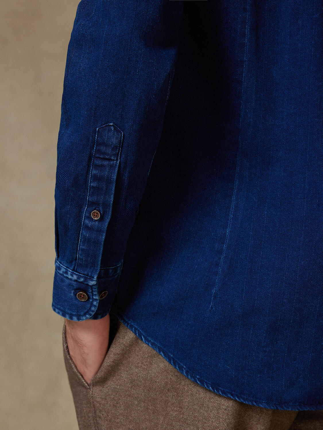 Overhemd Albro in chevron indigo - Button-down kraag