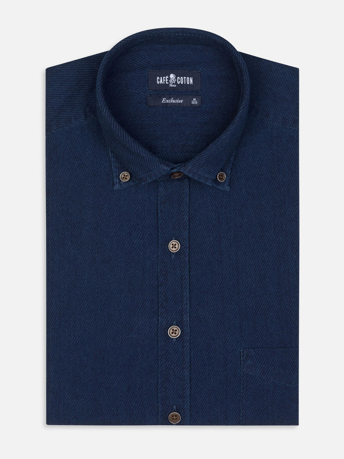 Alford overhemd in indigo keperstof - Button-down kraag