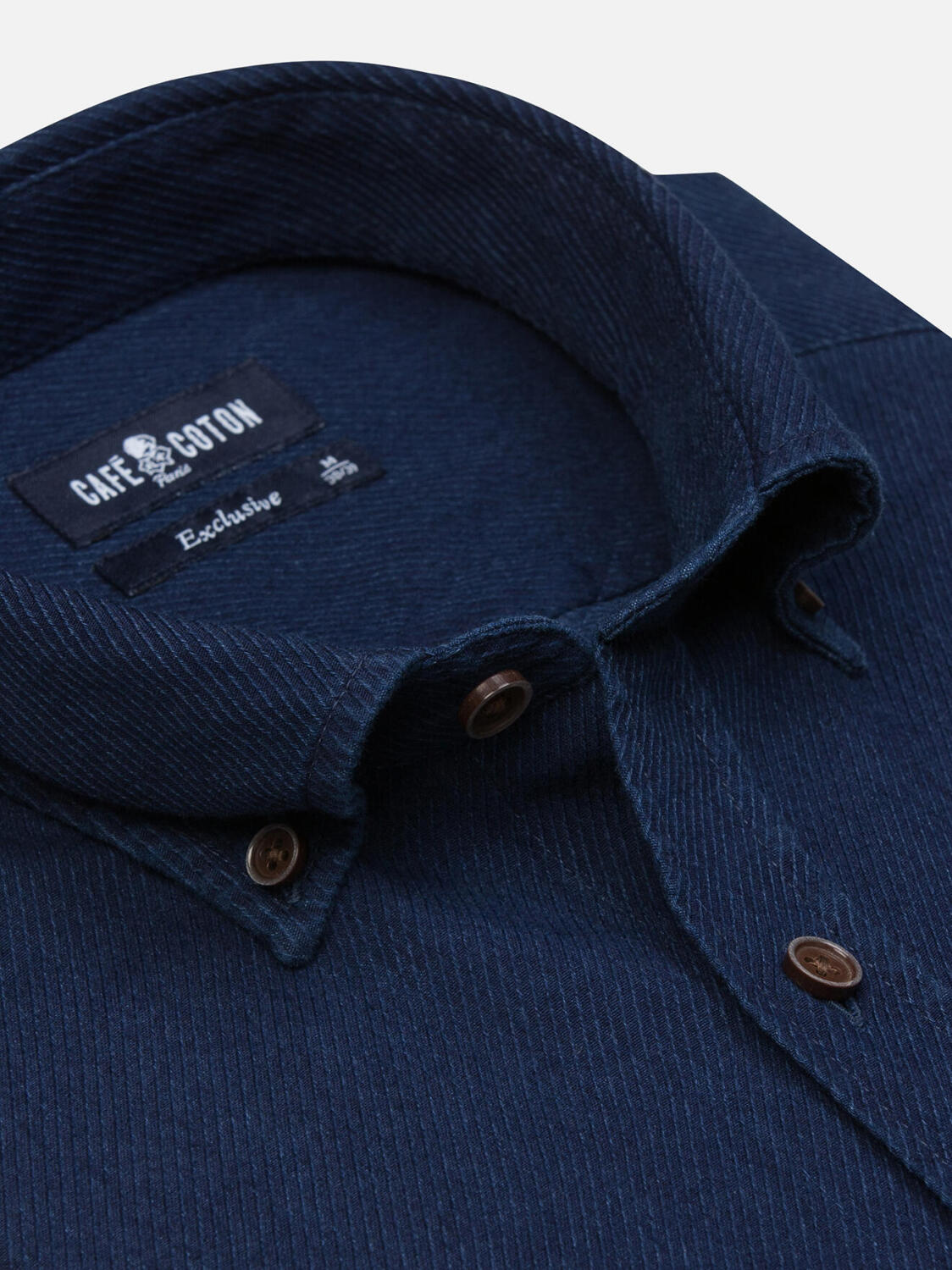 Alford overhemd in indigo keperstof - Button-down kraag