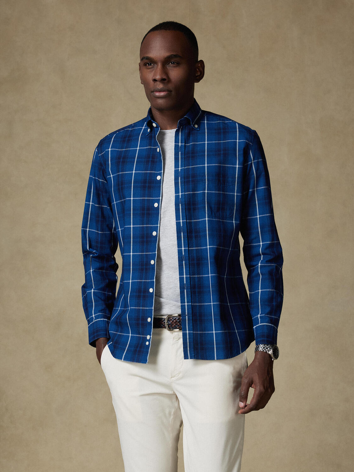 Overhemd Alfy met tartanmotief indigo - Button-down kraag