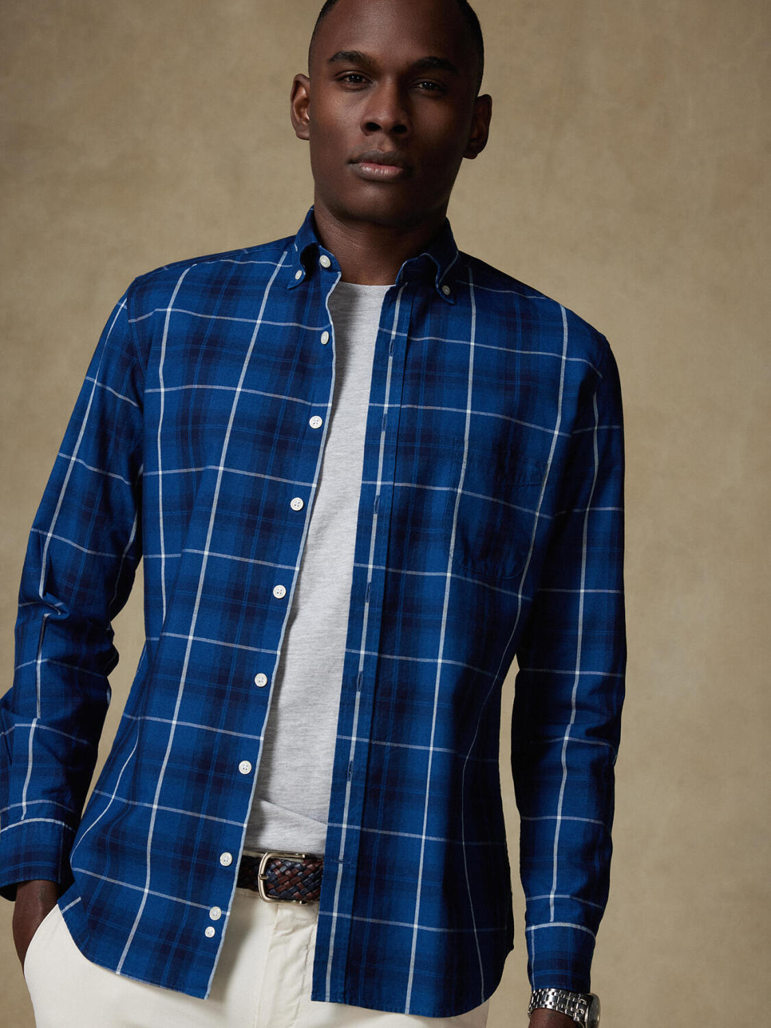 Overhemd Alfy met tartanmotief indigo - Button-down kraag