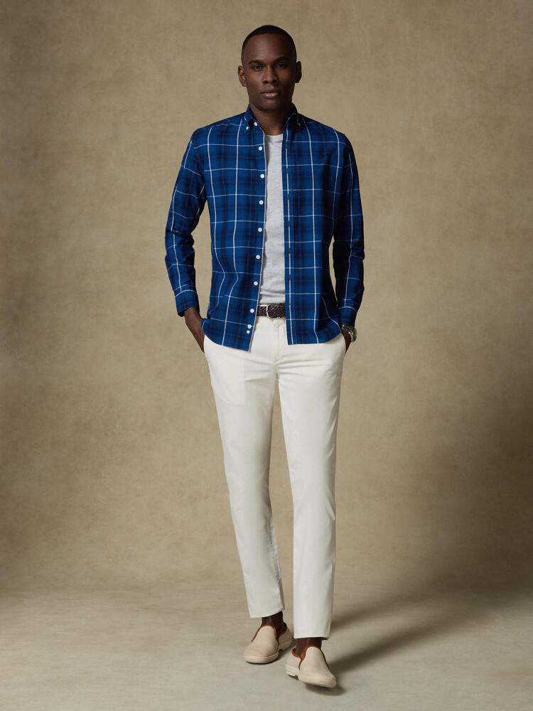 Alfy shirt with indigo tartan pattern   - Button down collar