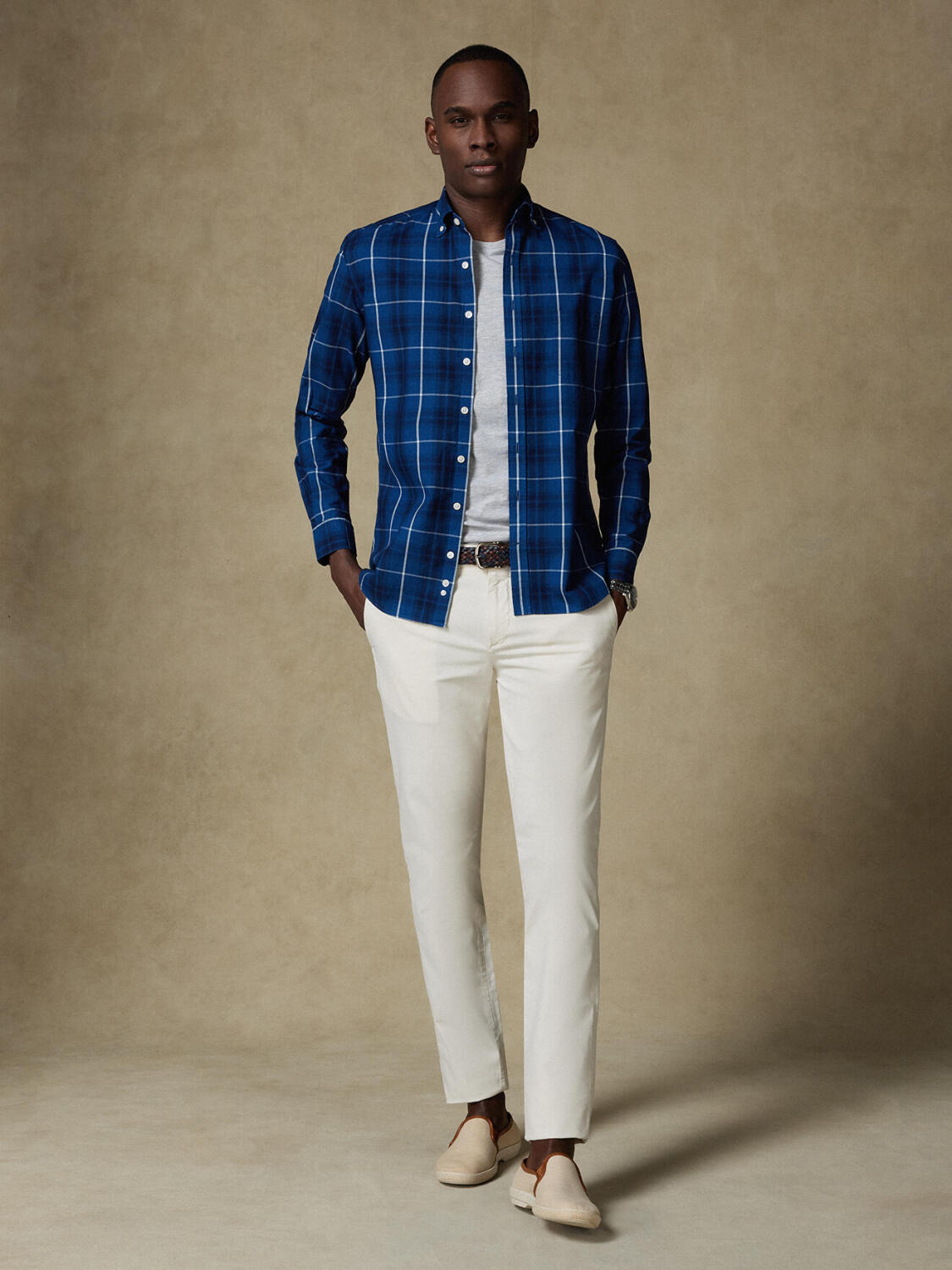Overhemd Alfy met tartanmotief indigo - Button-down kraag