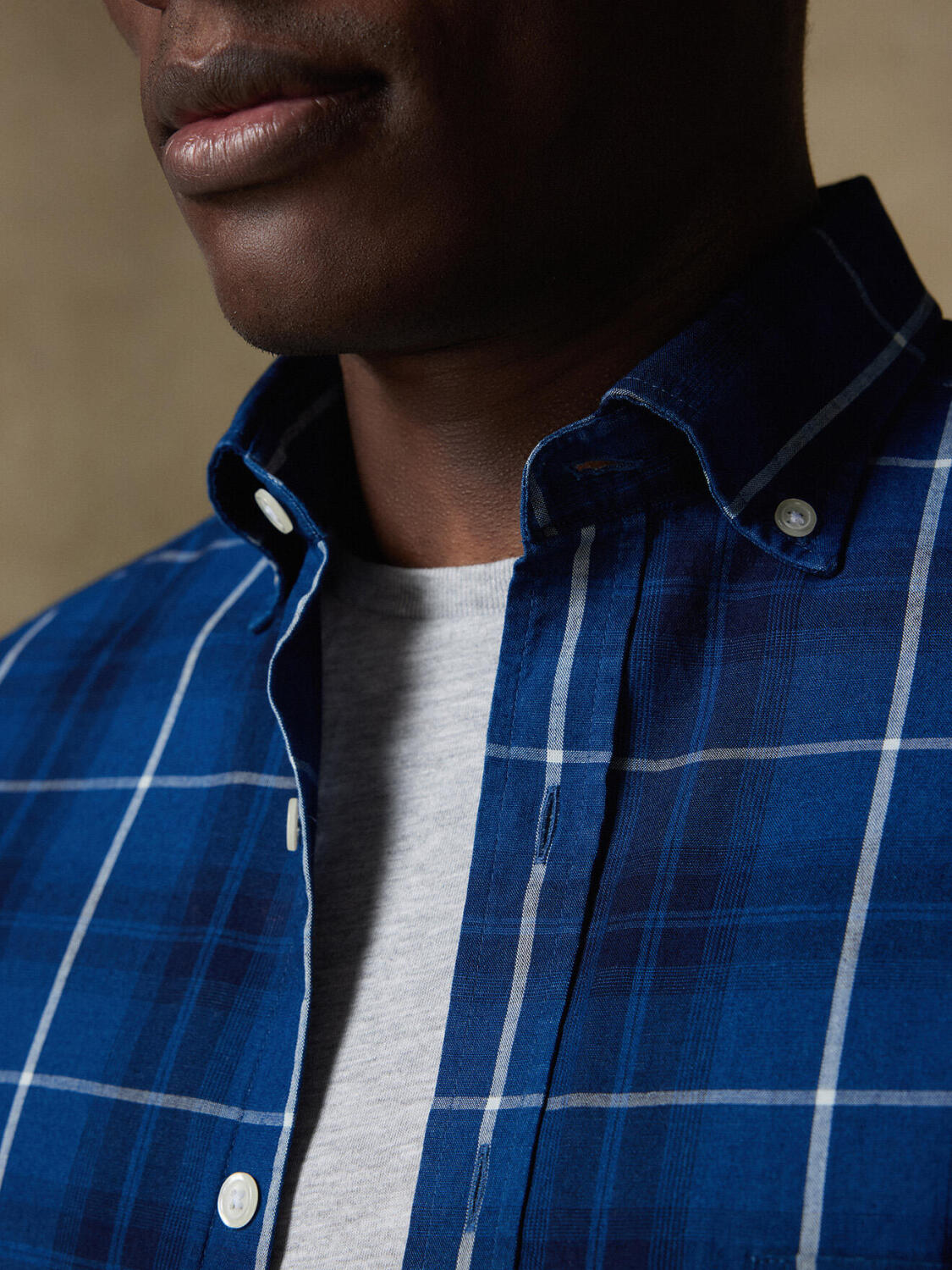 Overhemd Alfy met tartanmotief indigo - Button-down kraag