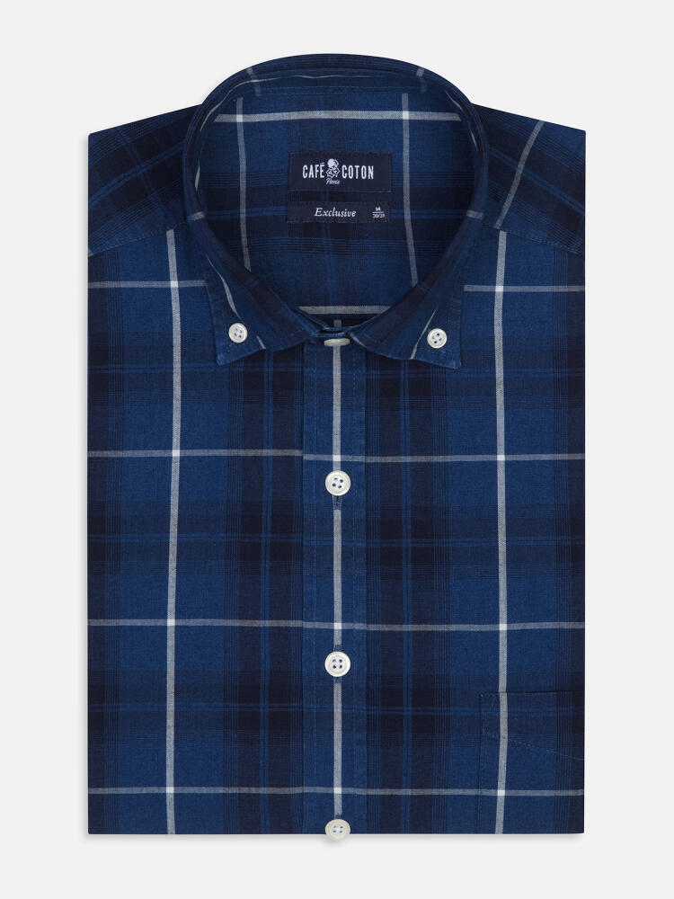 Alfy shirt with indigo tartan pattern   - Button down collar