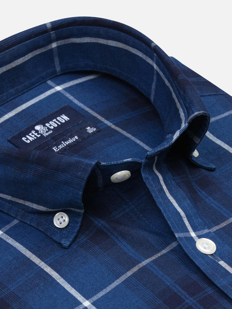 Alfy shirt with indigo tartan pattern   - Button down collar