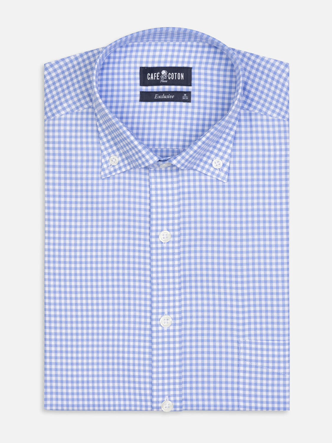 Anthony overhemd in hemels micro gingham - Button-down kraag