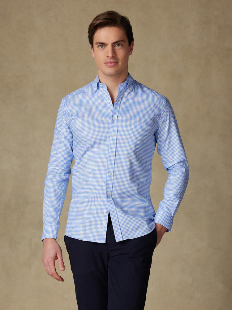 Chemise Anthony en micro vichy ciel- Col Boutonné