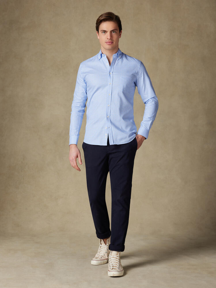 Chemise Anthony en micro vichy ciel- Col Boutonné