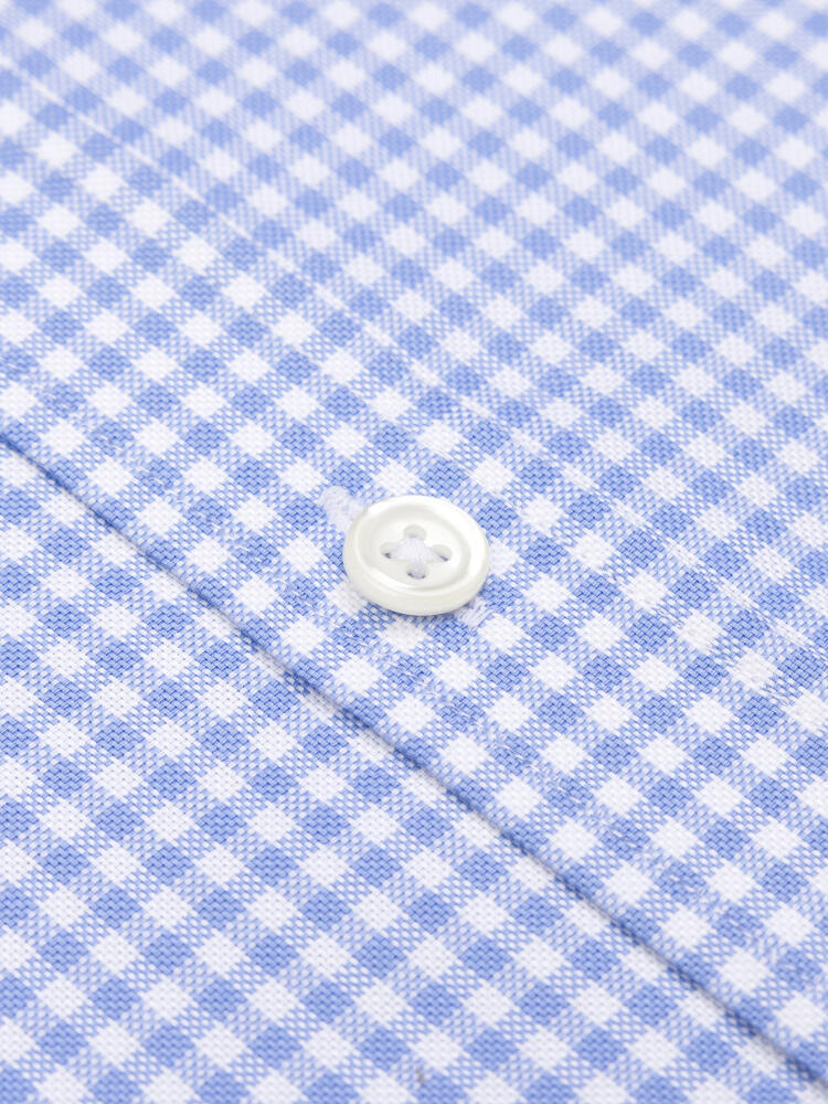 Chemise Anthony en micro vichy ciel- Col Boutonné